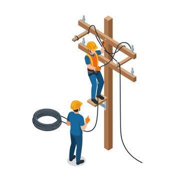Electricians Working on Utility Pole Maintenance.