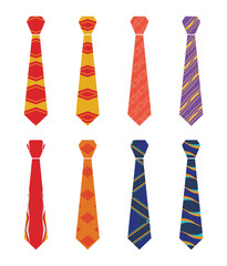 Vector of eight types of ties with a br design