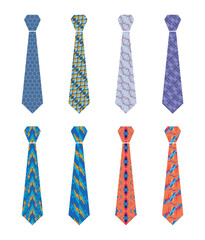 Vector of eight types of ties with a br design