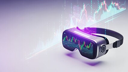 Virtual Reality Headset Displaying Financial Market Data and Charts, Representing Fintech and Immersive Investment Trading