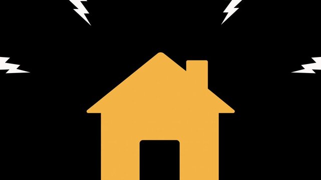 Dynamic house icon with lightning bolts on black background, conveying energy and power
