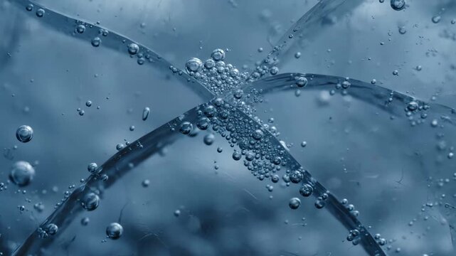 Extreme close-up of textured blue ice block showing deep internal cracks and numerous trapped air bubbles. Detailed macro shot of frozen water structure and texture, ideal for background.