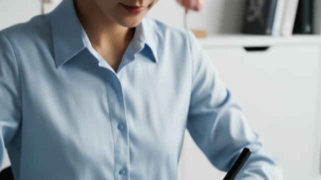 Asian female medical illustrator drawing anatomy diagram on digital tablet with stylus in office with skull and heart models