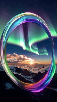 Aurora Ring Framed Night Sky With Northern Lights.