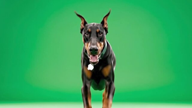 Doberman Pinscher Running Green Screen Large Breed Motion Chroma Key Guard Dog Isolated Background