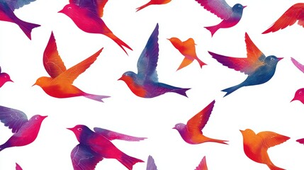 Fototapeta premium Abstract flying bird pattern with white background