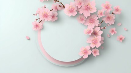 pink circle with cherry blossoms, paper cut style