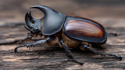 rhinoceros beetle on wood