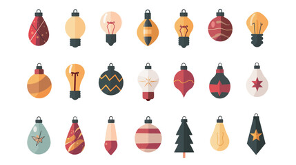 Christmas light bulb icons in vector style, festive holiday illustration