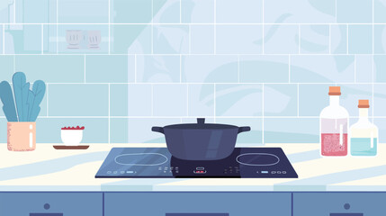 Clean new black induction stove with control panel, kitchen appliance illustration