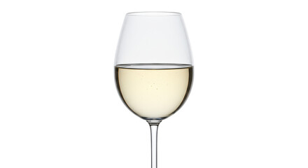 Crystal wine glass with golden Chardonnay, meniscus, fine bubbles, on a white studio background, ultra-photorealistic commercial beverage advertising concept