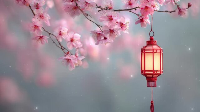 chinese lantern on sakura tree
