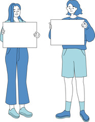 Two Young People Holding Blank White Signs