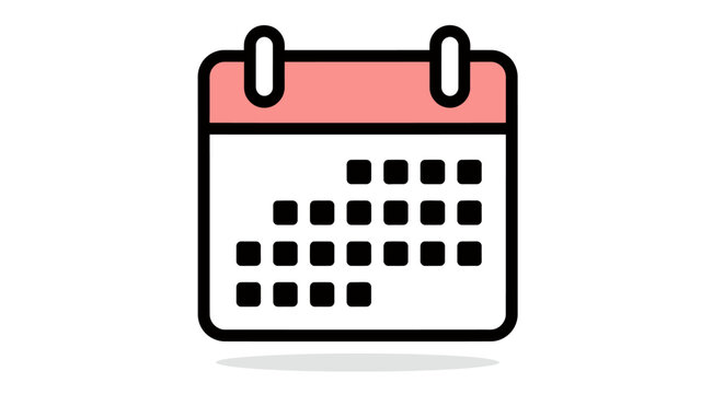 Illustrated calendar icon with a grid of dates and pink header, simple planning graphic.