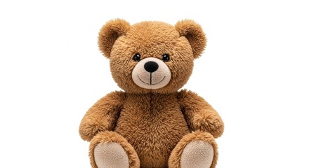 Obraz premium Adorable Brown Teddy Bear Sitting on White Background.
