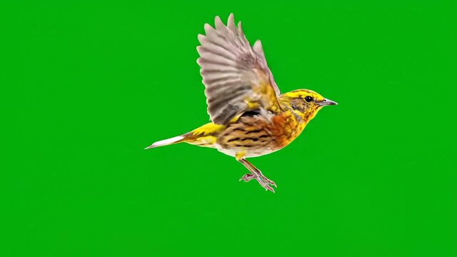 Green Screen Footage of European Serin Birds in Flight for Wildlife Compositing Projects