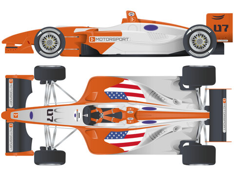 Illustration of a champ car fast racing vehicle side and top view