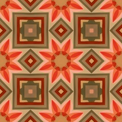 Seamless vintage floral pattern with a gold frame on a wooden background