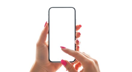 Hand holding smartphone with blank screen