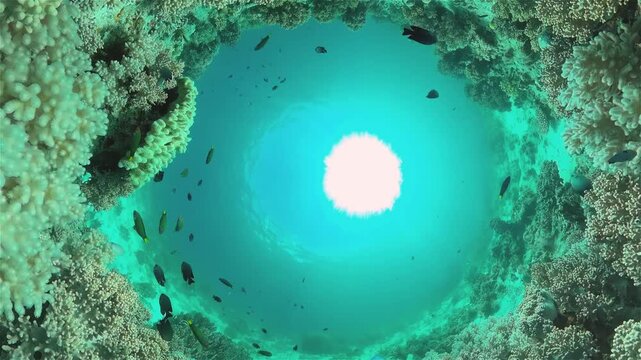 Tropical fishes and coral reef at diving. Beautiful underwater world with corals and fish.