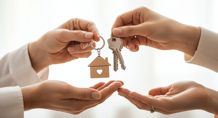 Hands exchanging house keys representing home ownership