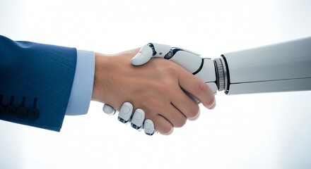 Human hand shaking robotic hand partnership