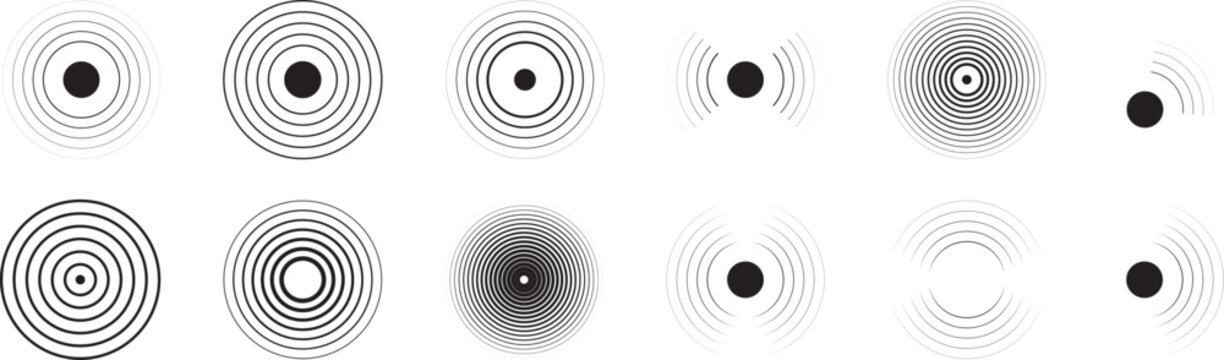 Set of radar icon. Sonar sound waves icon. Signal concentric circles. Sonar wave and echo sounding symbol isolated on transparent background