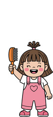Cute Cartoon Girl Brushing Hair Kids Grooming Illustration