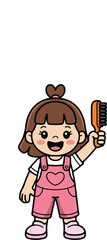 Cute Cartoon Girl Brushing Hair Kids Grooming Illustration