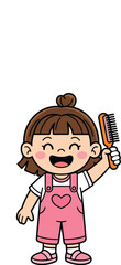 Cute Cartoon Girl Brushing Hair Kids Grooming Illustration