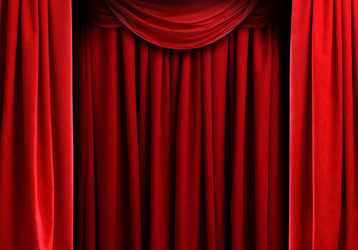 Luxurious red curtains for theater or cinema stage background