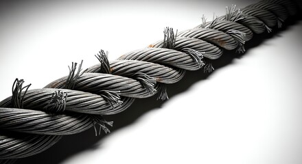 Steel cable close-up with twisted strands
