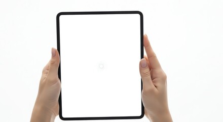 Tablet device held by hands with transparent background