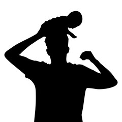 silhouette of father carrying child on head with white background