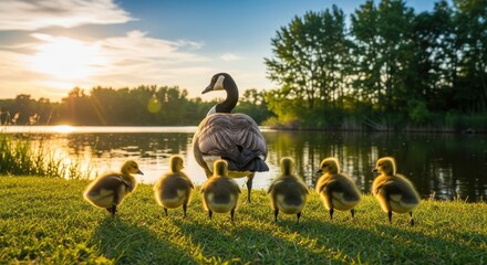  Family Geese Enjoying Sunny
