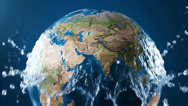 A conceptual water splash over planet Earth representing the global environment.
