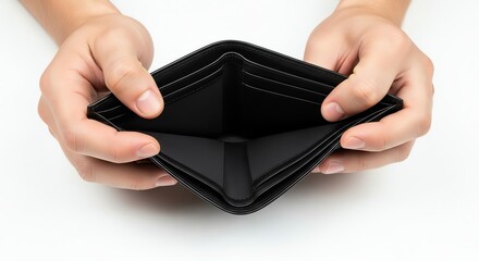 Empty wallet held by human hands