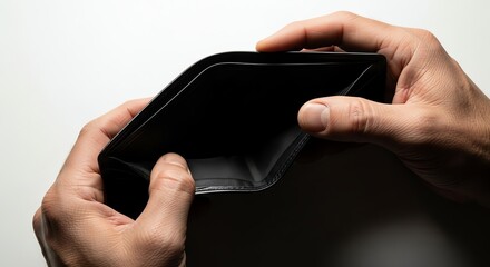 Empty wallet held in hands financial hardship concept