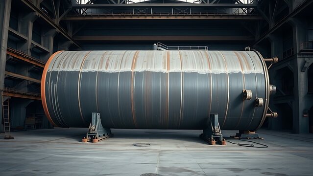 hydrologic. Massive steel caisson supported by jacks in an industrial dry dock setting. safety posters, maintenance manuals, designed for precision metalworking and fabrication facilities.