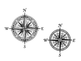 Compass rose engraving illustration for direction and strategy branding © Gabut Stock