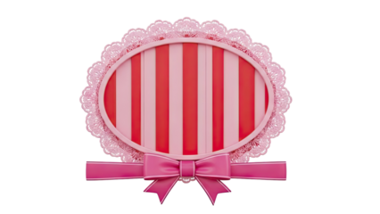 Pink and red striped oval frame with lace and bow