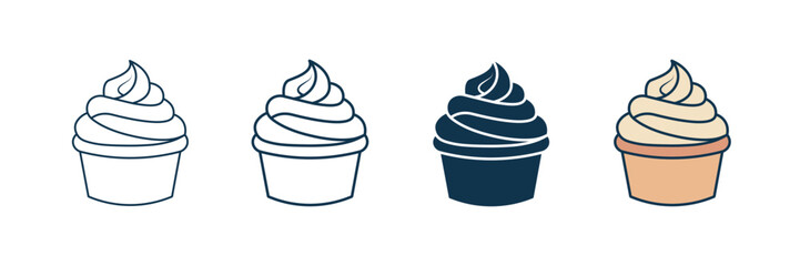 Set of minimalist dessert icons with transparent background, depicting sweet treats like cupcakes and soft serve, ideal for food apps and menus, vector illustration