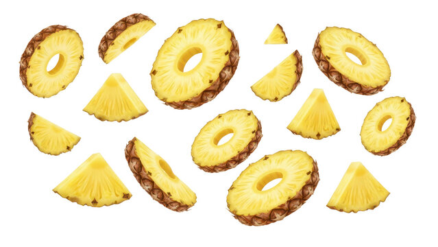 Falling pineapple slices cutout, Png file.