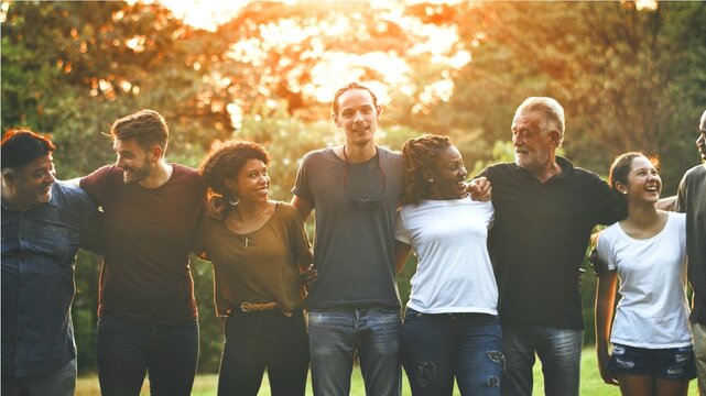 Happiness group of people huddle and smiling together