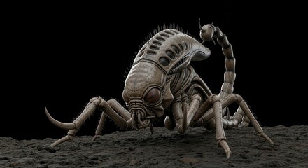 Alien Scorpion Creature in Dark Environment, Detailed Render.