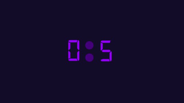 Digital display showing 0:3 in purple on a dark purple background numbers time