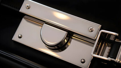 Metal handbag clasp with soft reflective highlights isolated in minimal composition emphasizing elegance and premium accessory detail Concept.ConceptMetalLuxuryAccessory.