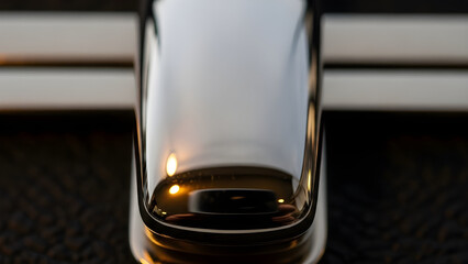 Metal handbag clasp with soft reflective highlights isolated in minimal composition emphasizing elegance and premium accessory detail Concept.ConceptMetalLuxuryAccessory.