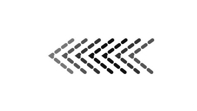 Fading leftward pointing arrow made of dashed lines on a white background direction backward