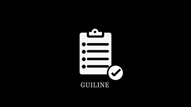 White Clipboard Icon with Bulleted List and Text GUIDLINE on Black Background checklist document